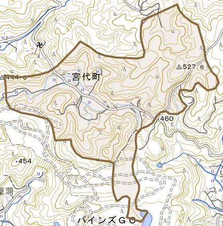 宮代町とその周辺の地図。町の範囲を重ねている
