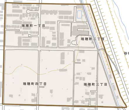 瑞穂町とその周辺の地図。町の範囲を重ねている