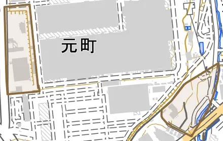 元町とその周辺の地図。町の範囲を重ねている
