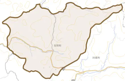 梨野町とその周辺の地図。町の範囲を重ねている