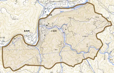 小渡町とその周辺の地図。町の範囲を重ねている