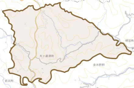 大ケ蔵連町とその周辺の地図。町の範囲を重ねている