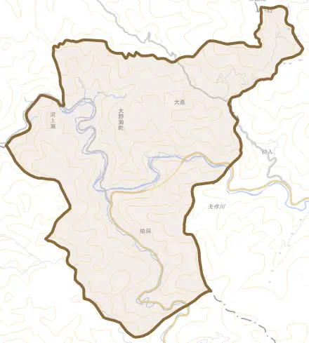 大野瀬町とその周辺の地図。町の範囲を重ねている