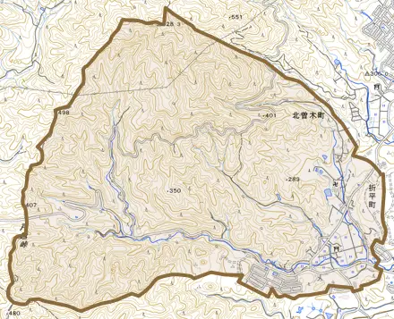 折平町とその周辺の地図。町の範囲を重ねている