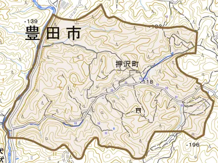 押沢町とその周辺の地図。町の範囲を重ねている