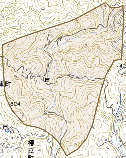 大蔵連町とその周辺の地図。町の範囲を重ねている