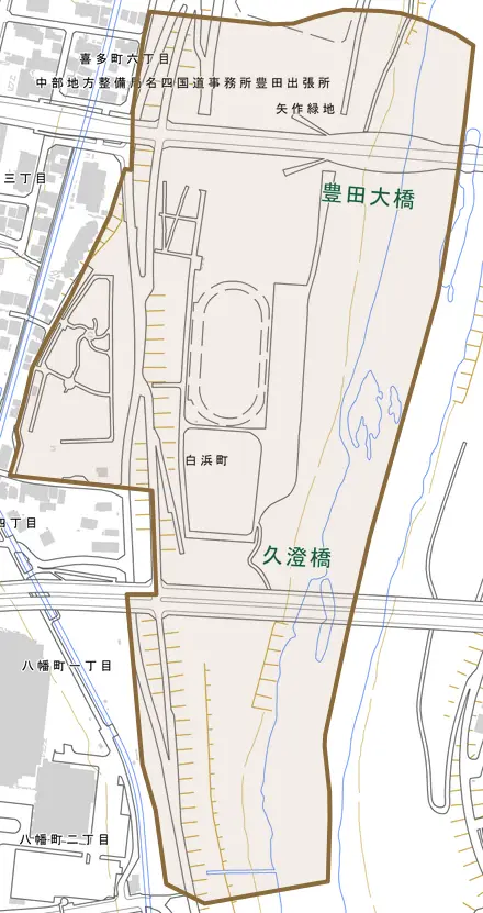 白浜町とその周辺の地図。町の範囲を重ねている