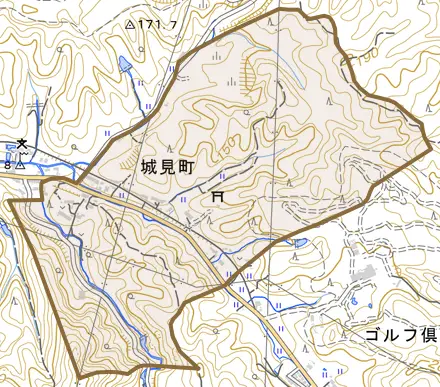城見町とその周辺の地図。町の範囲を重ねている