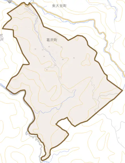 葛沢町とその周辺の地図。町の範囲を重ねている