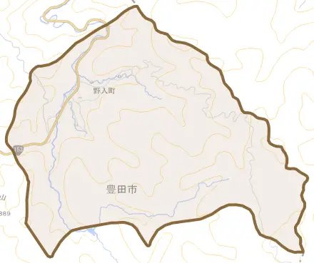 野入町とその周辺の地図。町の範囲を重ねている