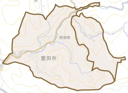 野原町とその周辺の地図。町の範囲を重ねている