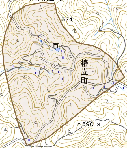 椿立町とその周辺の地図。町の範囲を重ねている