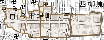 今市場町とその周辺の地図。町の範囲を重ねている