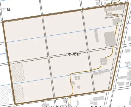 一本木町とその周辺の地図。町の範囲を重ねている