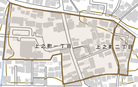 上之町とその周辺の地図。町の範囲を重ねている