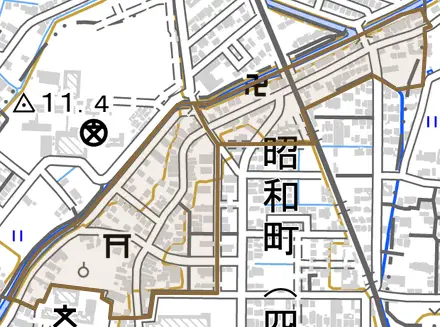 兼平町とその周辺の地図。町の範囲を重ねている