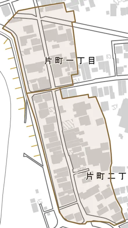 片町とその周辺の地図。町の範囲を重ねている