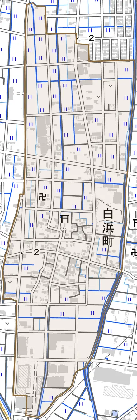 白浜町とその周辺の地図。町の範囲を重ねている