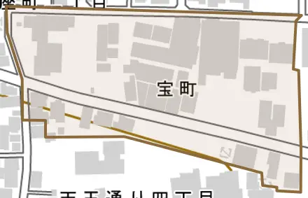 宝町とその周辺の地図。町の範囲を重ねている