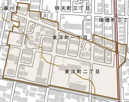 東洋町とその周辺の地図。町の範囲を重ねている