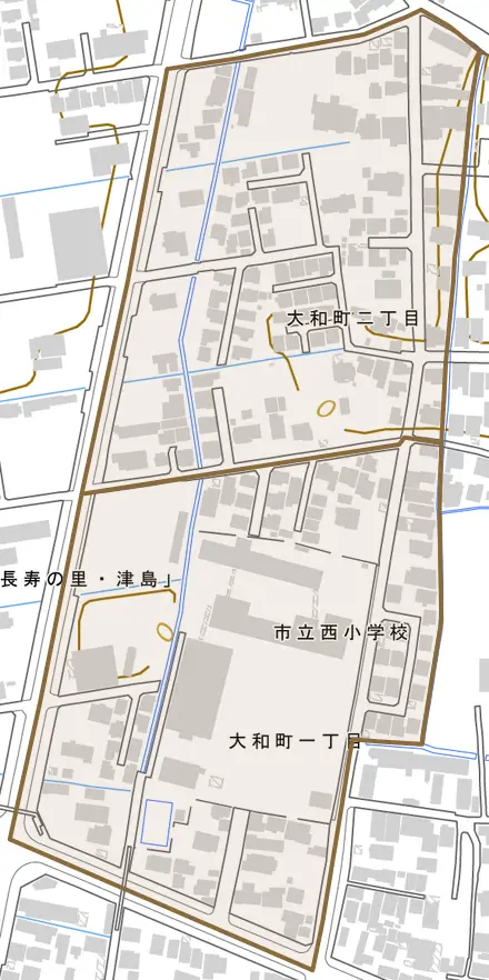 大和町とその周辺の地図。町の範囲を重ねている