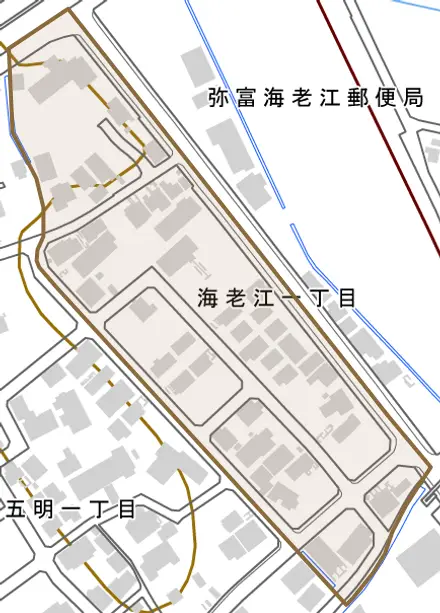 海老江とその周辺の地図。町の範囲を重ねている
