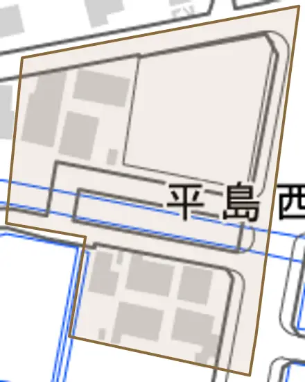 平島西とその周辺の地図。町の範囲を重ねている