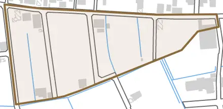 西中地町とその周辺の地図。町の範囲を重ねている