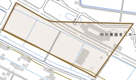 大藤町とその周辺の地図。町の範囲を重ねている