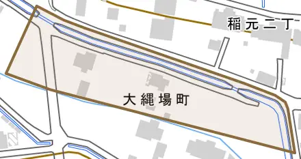 大縄場町とその周辺の地図。町の範囲を重ねている