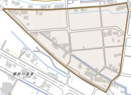 中山とその周辺の地図。町の範囲を重ねている