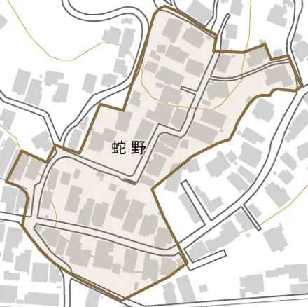 蛇野とその周辺の地図。町の範囲を重ねている