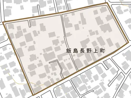 飯島長野上町とその周辺の地図。町の範囲を重ねている