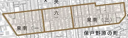 泉南とその周辺の地図。町の範囲を重ねている