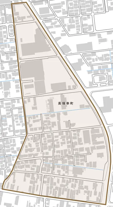 高陽幸町とその周辺の地図。町の範囲を重ねている