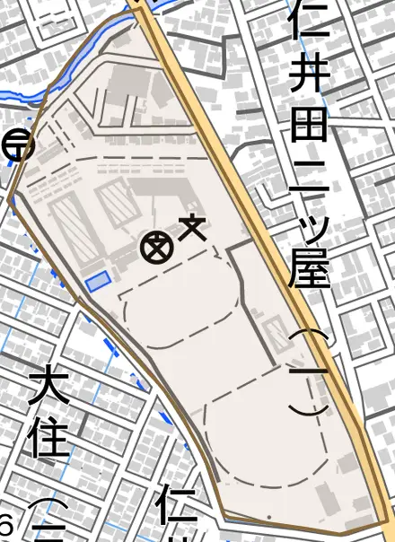 仁井田緑町とその周辺の地図。町の範囲を重ねている