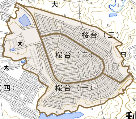 桜台とその周辺の地図。町の範囲を重ねている