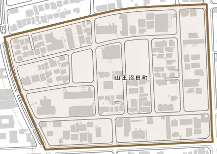 山王沼田町とその周辺の地図。町の範囲を重ねている