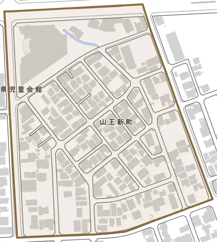 山王新町とその周辺の地図。町の範囲を重ねている
