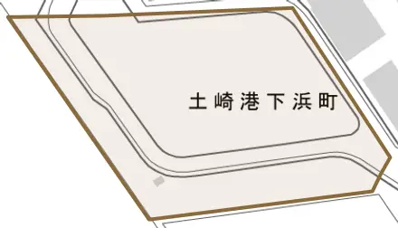 土崎港下浜町とその周辺の地図。町の範囲を重ねている