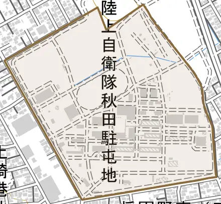 将軍野とその周辺の地図。町の範囲を重ねている
