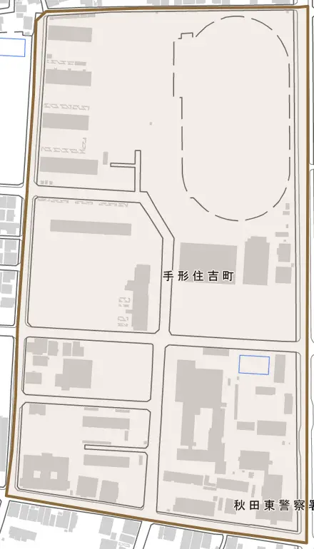 手形住吉町とその周辺の地図。町の範囲を重ねている