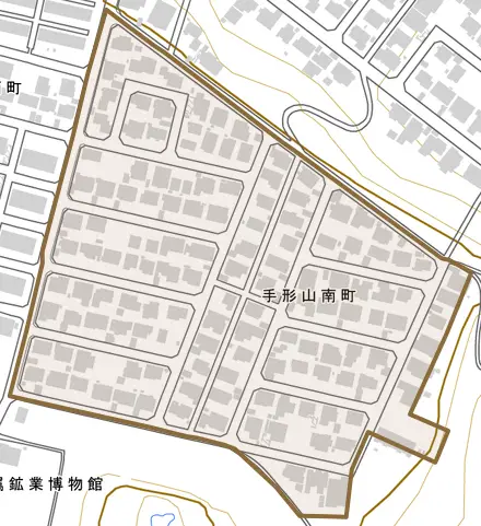 手形山南町とその周辺の地図。町の範囲を重ねている