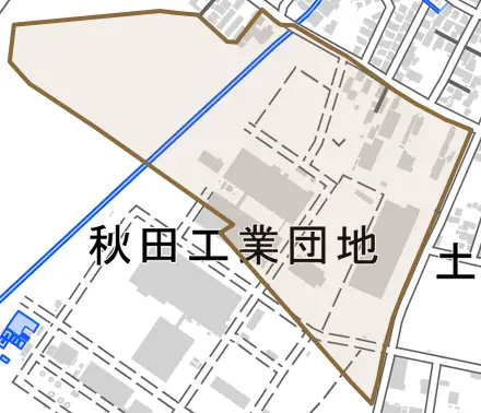 土崎港古川町とその周辺の地図。町の範囲を重ねている