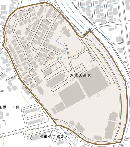 八橋大道東とその周辺の地図。町の範囲を重ねている