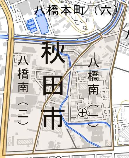 八橋南とその周辺の地図。町の範囲を重ねている