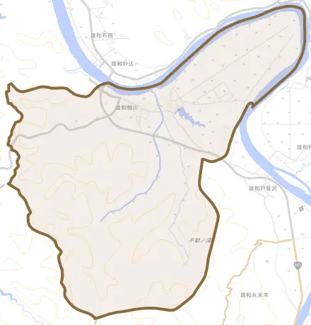 雄和相川とその周辺の地図。町の範囲を重ねている