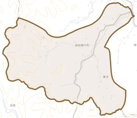 雄和神ケ村とその周辺の地図。町の範囲を重ねている