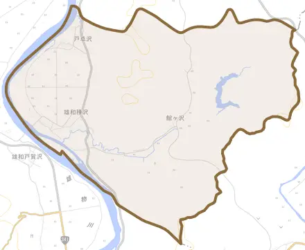 雄和種沢とその周辺の地図。町の範囲を重ねている