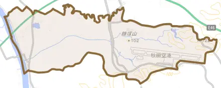 雄和椿川とその周辺の地図。町の範囲を重ねている